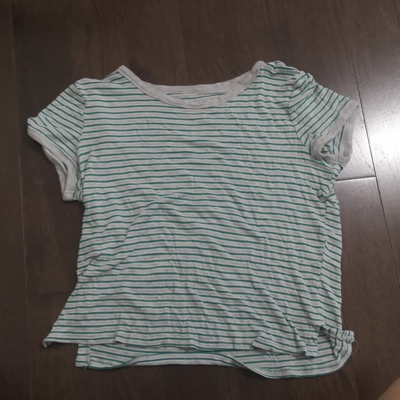 Soft Green Striped Crop Top Short Sleeve - Picture 2 of 3
